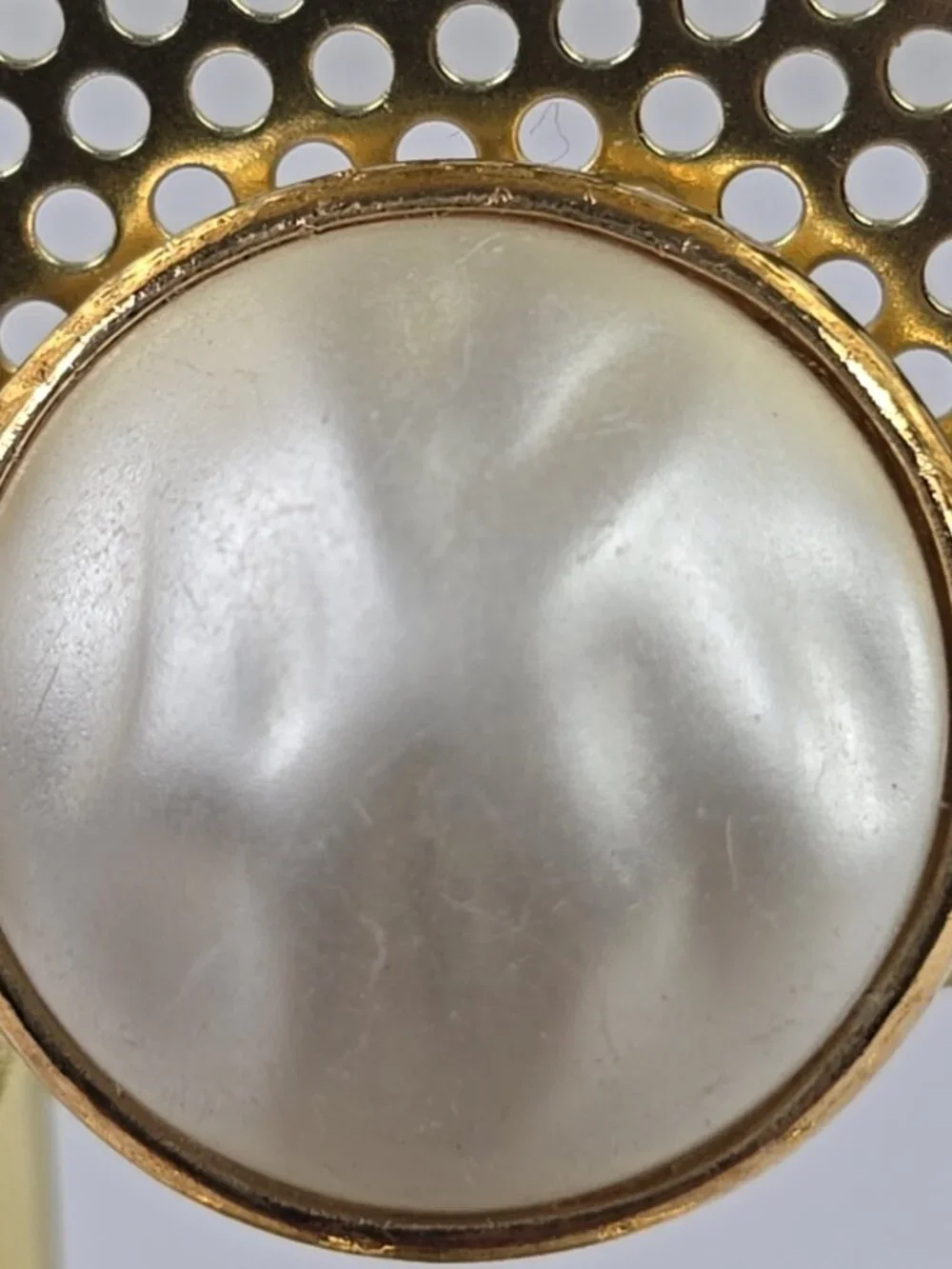 VINTAGE Trifari Gold Tone Faux Pearl Clip‑On Earrings Round Classic Signed......